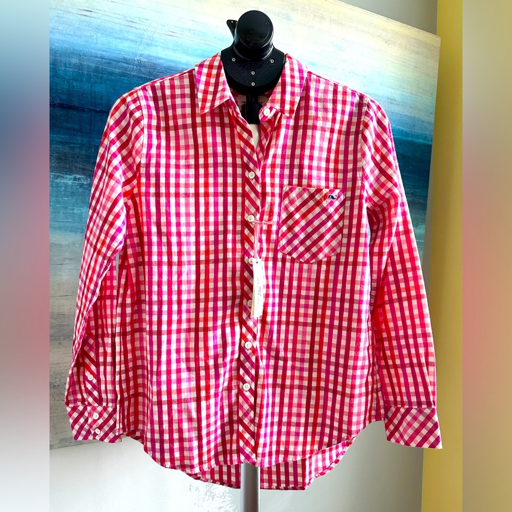 Vineyard Vines Pink and White Checkered Button Down Shirt